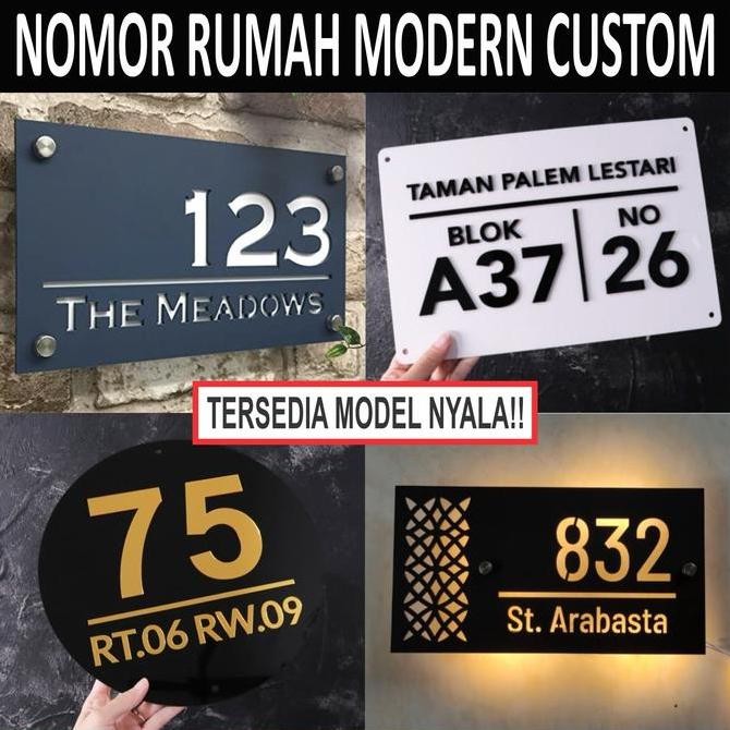 Nomor Rumah Acrylic Modern Timbul Negatif Nyala LED