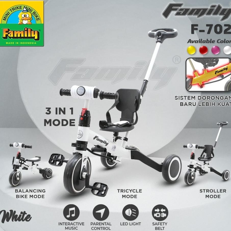 Sepeda Balance Bike FAMILY F-702 3in1 Push Bike Sepeda Roda Tiga Balance Bike Dorongan F-702 / F 703