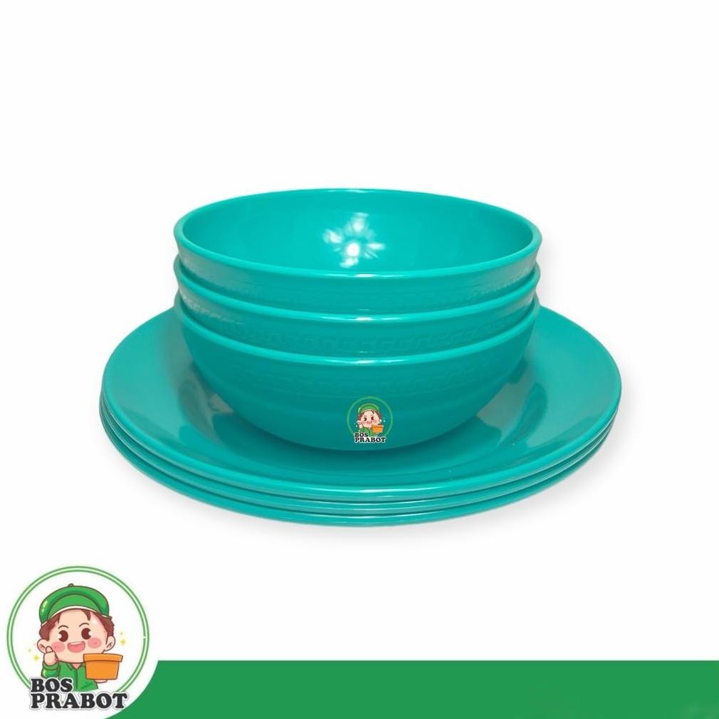 Ready Piring Melamin Set Isi 6 / Paket Piring Mangkok Melamin/Piring Makan Melamin Bulat Dan Mangkok