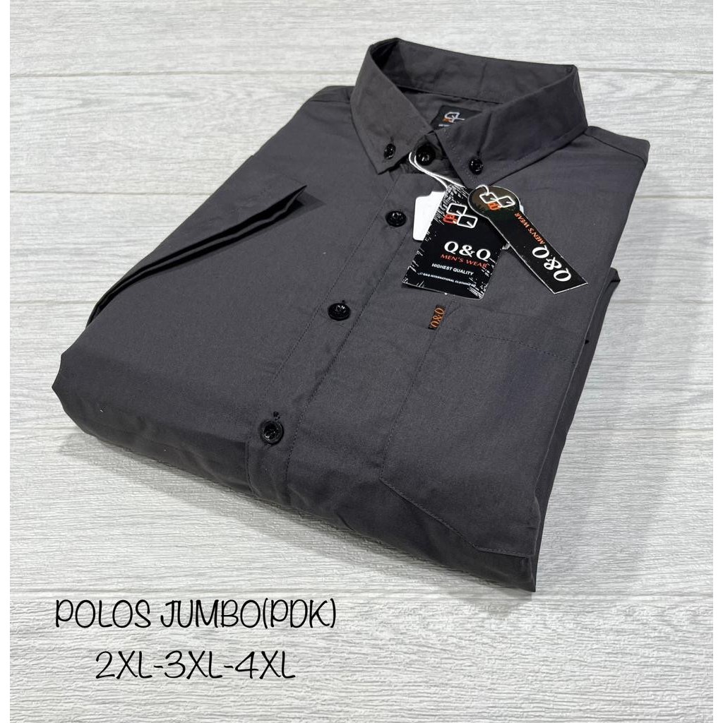 Kemeja Pria Lengan Pendek Abu Tua Poplin Polos Jumbo Hem Katun Premium Distro Terlaris Edu Store