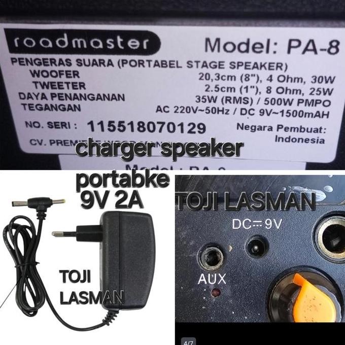 ready CHARGER 9V 2A  ROADSTAR SPEAKER PORTABLE  PORTABEL CASAN CHARGER COLOKAN ACCU AKI ADVANCE ADVA