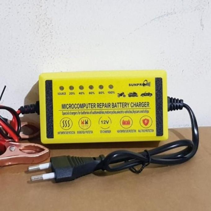 ready Charger Aki Sunpro cas aki motor mobil 12V 7A / Adaptor cas Aki 4AH-80Ah