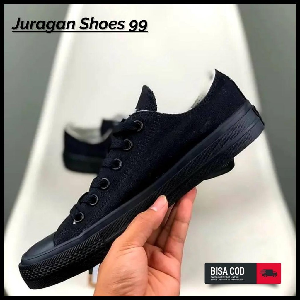 SEPATU ALL STAR CONVERS PRIA WANITA HITAM POLOS FULL BLACK