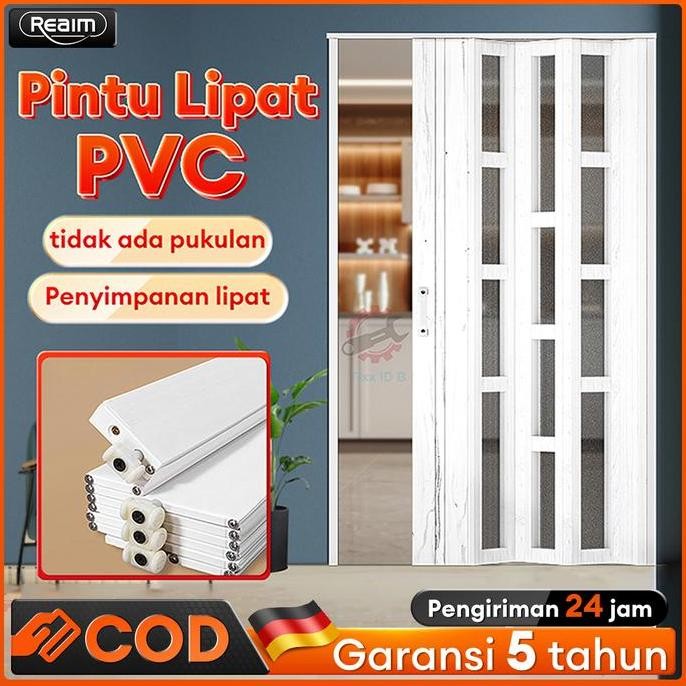 REAIM Pintu Lipat PVC, Pintu Kamar Mandi, Pintu Toilet, Pintu Penyekat Ruangan, Pintu PVC, Pintu Kam