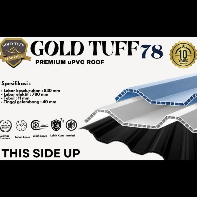 Atap Spandek UPVC Evertop Dobel Layer Goldtuff - Garansi Pabrik 10 Tahun - Hitam, Baja, Biru, Putih 