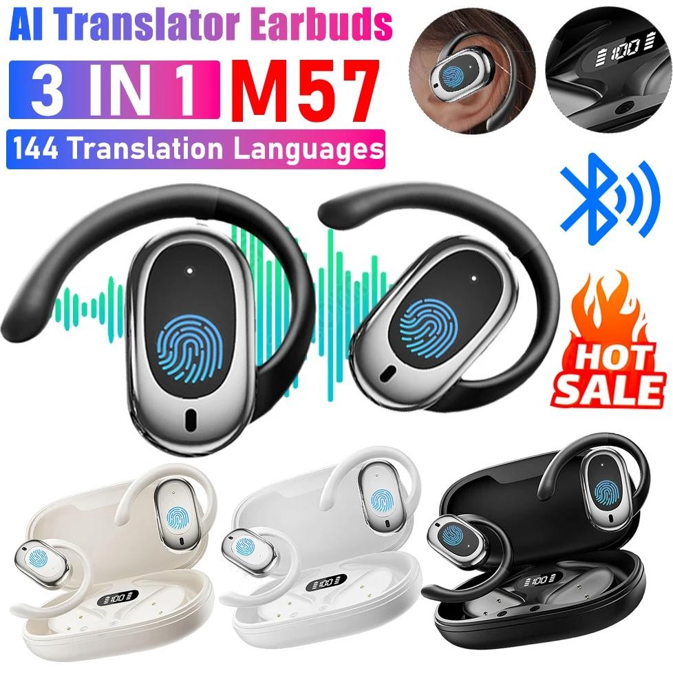

3-in-1 AI Translator Earbuds 140 Languages Noise Cancelling Bluetooth 5.3 Headset Instant Translator Smart Voice Real Time