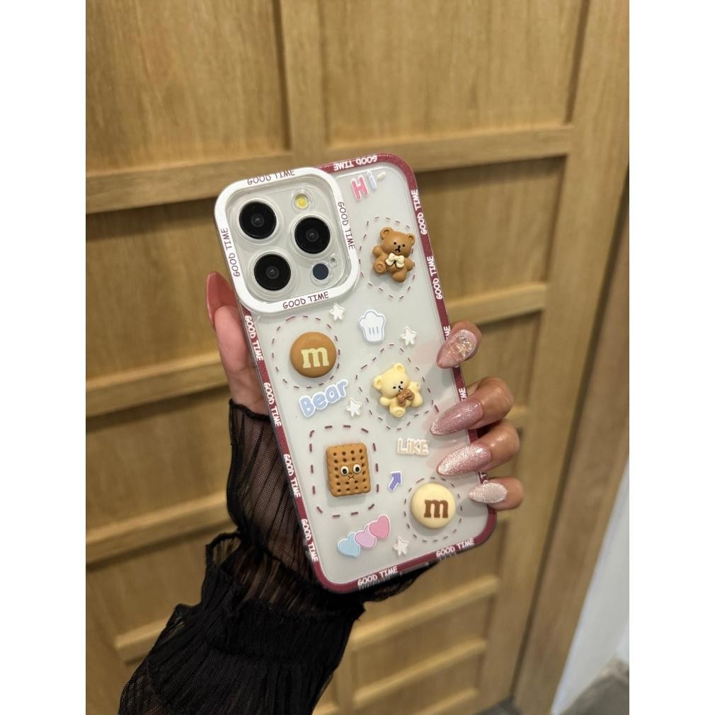 Tw39 He13 Ss097 Cutie 3D Bear Brown Cookie Softcase Casing Hp Compatible For Iphone 6 6+ 7 7+ 8 8+ X