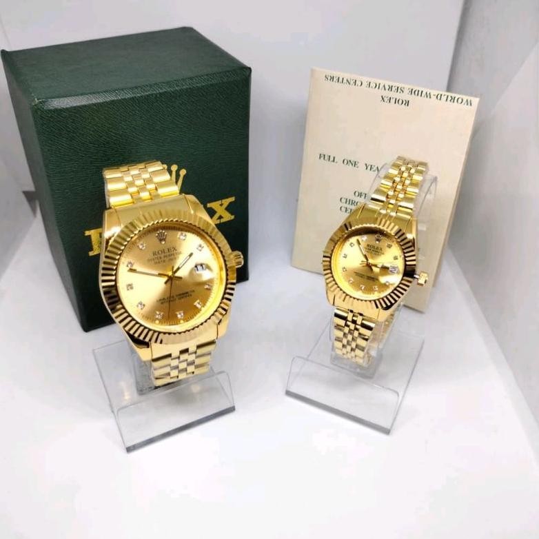 Jam Tangan Rolex Couple Rantai Tanggal Aktif R623 Free Bulu, Box Original Dan Baterai Cadangan Murah