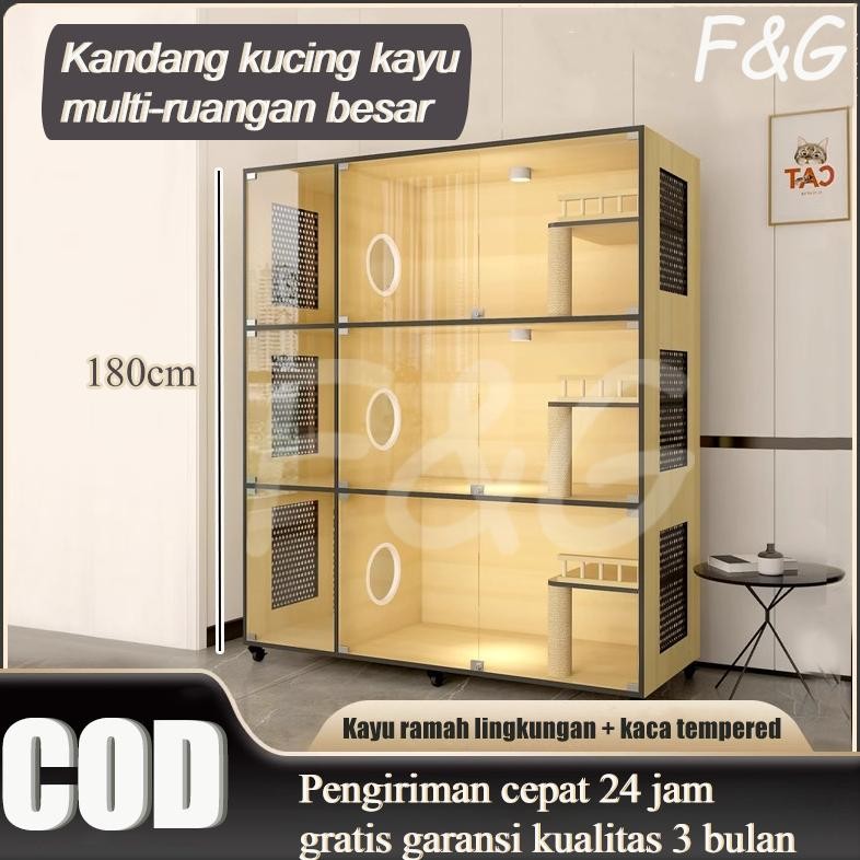 Kandang kucing kayu berlapis-lapis Kandang kucing di toko hewan peliharaan Kandang yang dapat menamp