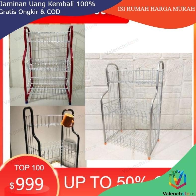 RAK PIRING 3 SUSUN DENGAN GELAS RPL 03 LENGKUNG /RAK DAPUR / RAK GELAS/ RAK PIRING ALUMUNIUM 3 SUSUN