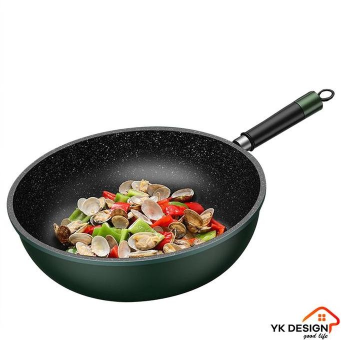 Tersedia YK Design Wajan Batu Medis Ukuran 32CM Warna Hijau Tua Anti Lengket YK-837