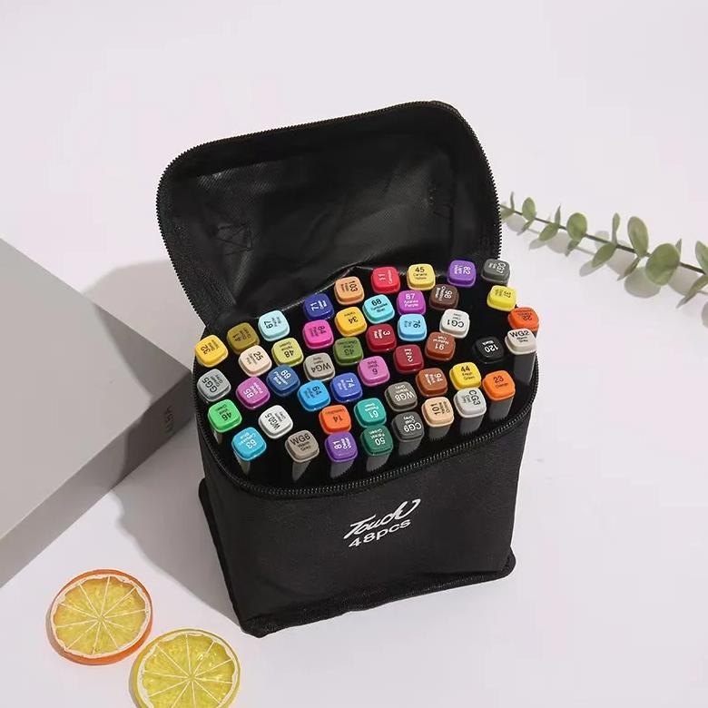 

48Colors Alcohol Based Marker Pen Set Dual Tip Double Head Black Barrel Drawing Painting For Kids School Supplies Design