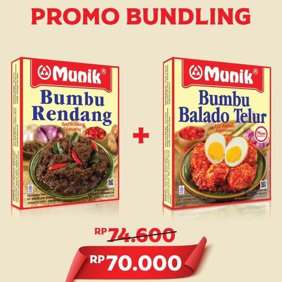 

Paket Bundling Bumbu Munik Rendang 115 Gr Balado Telur 150 Gr