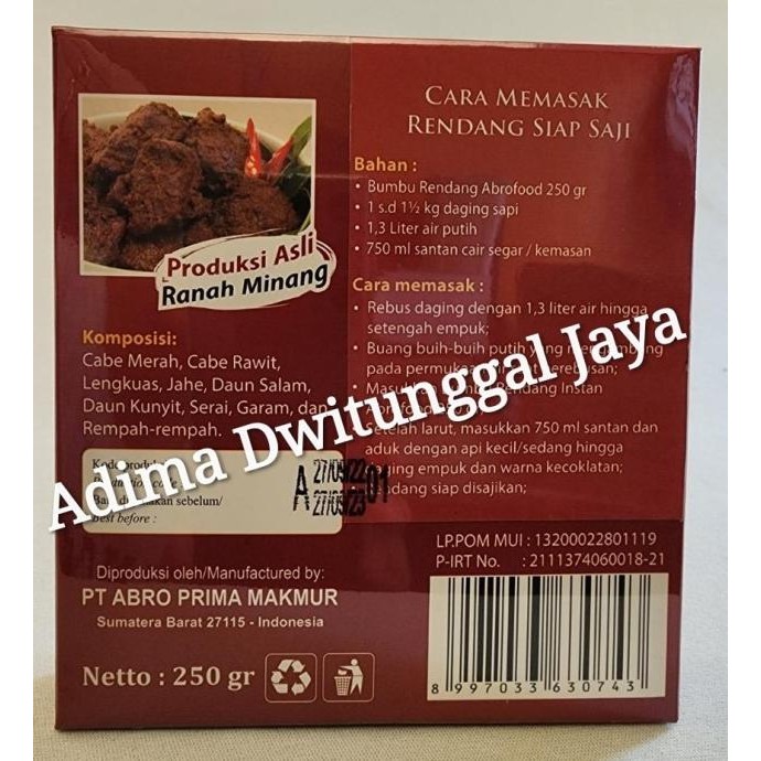 

Abrofood Bumbu Rendang 250Gr