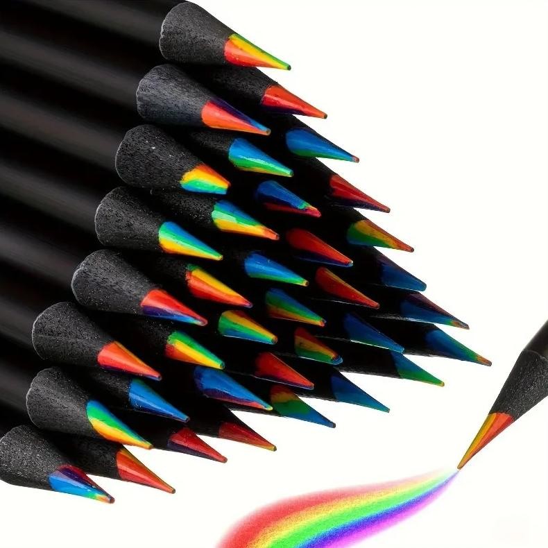 

1-12 Pcs Colored Black Wood And Log Poles Pencils, 7 In 1 Rainbow Drawing Pencil. For Sketching, Doodling, Coloring, Painting