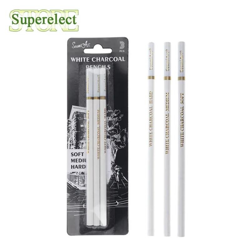 

3Pcs White Sketch Charcoal Pencils Standard Pencil Drawing Pencils Set For School Tool Painting Art Supplies