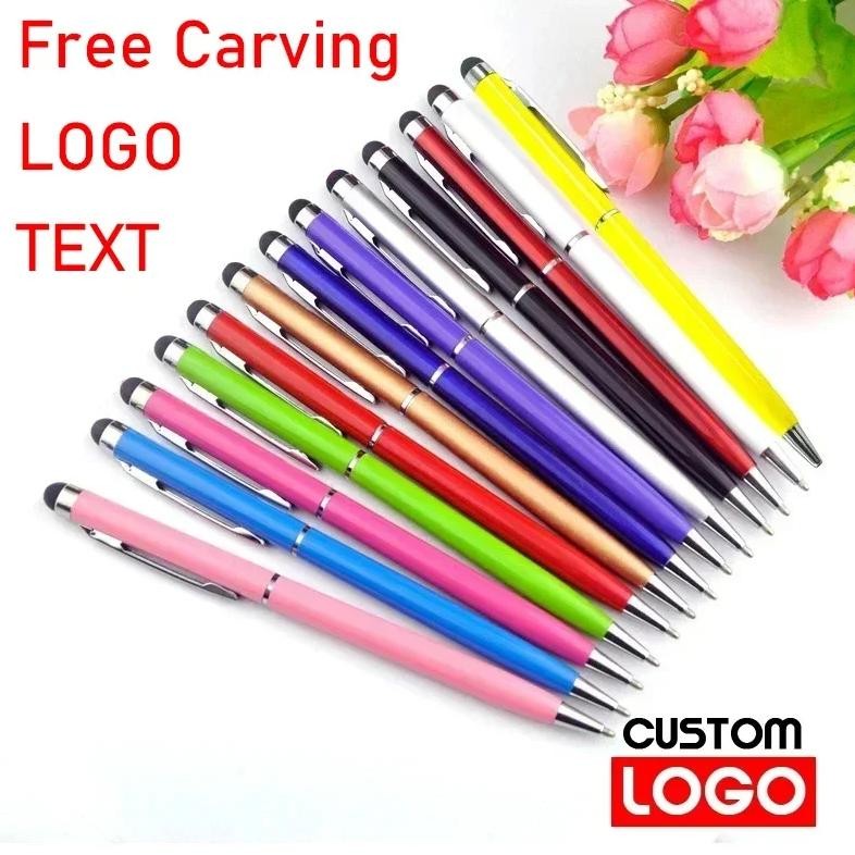 

20-200 Pens Each Pack Mini Metal 2-In-1 Stylus Universal Ballpoint Pen Custom Logo Text Engraving Office School Advertising Pen
