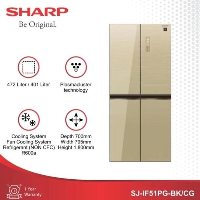 NEW KULKAS SHARP SIDE BY SIDE 4 PINTU Glass Mirror SJ-IF51PG-CG