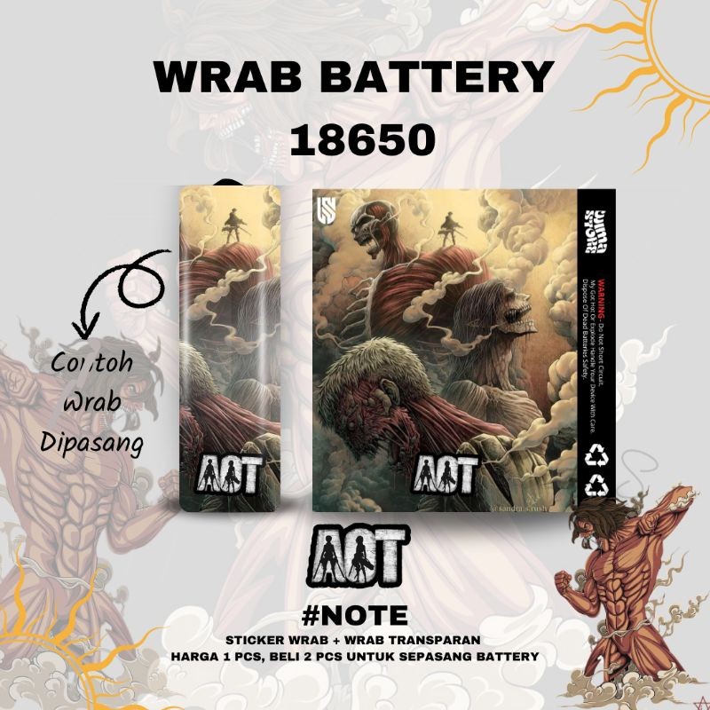 

Terlaris Presisi Attack On Titan Series Wrab Batrai 18650 Pelindung 11 Casing/Stiker Panel Vynil Bisa Custom Dan COD