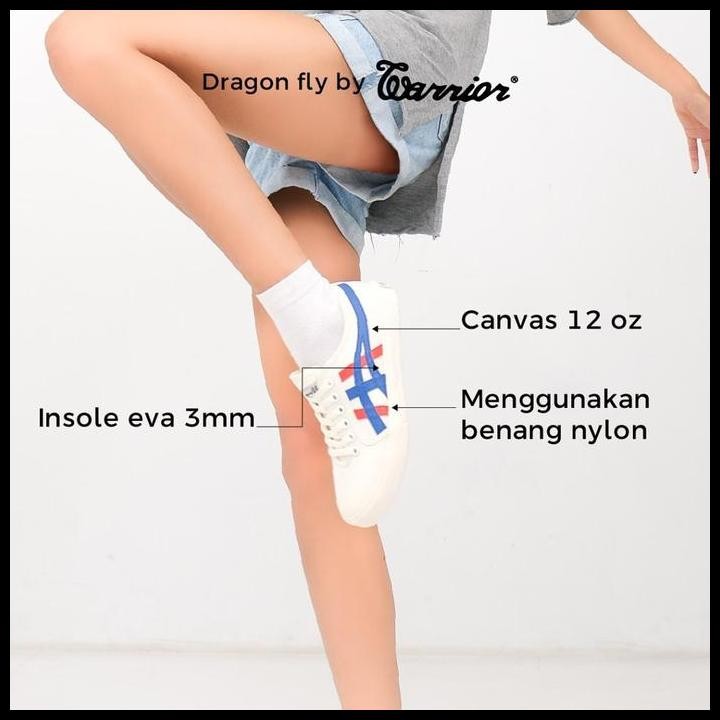 Sepatu Warrior Dragonfly Alpha White Blue Sneakers Shoes Putih Biru Original Best Seller