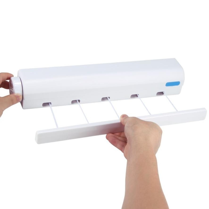 NEW Jemuran Baju Dinding Tempel Praktis Retractable Clothesline 4 Tali 5 Tali