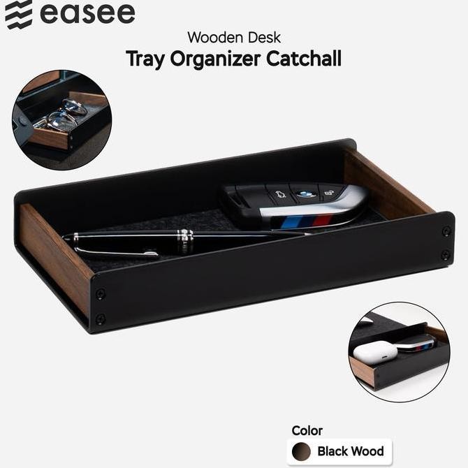 

Wooden Desk Tray Organizer Box - Catchall Wood with Metal Felt Premium Kualitas Original