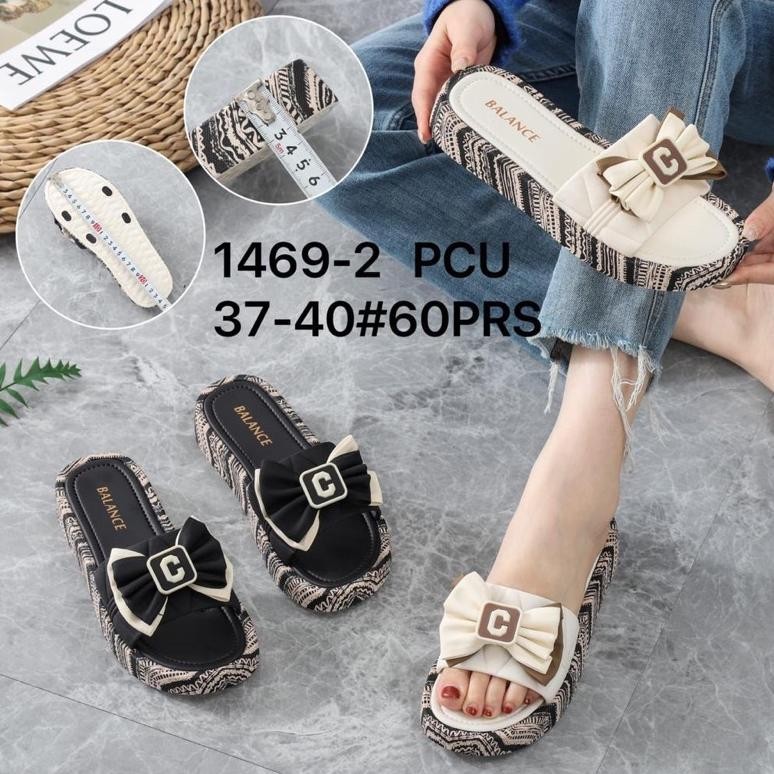 C Sandal Wanita 1469-2 Fashion Slip On Pita C Karet Import