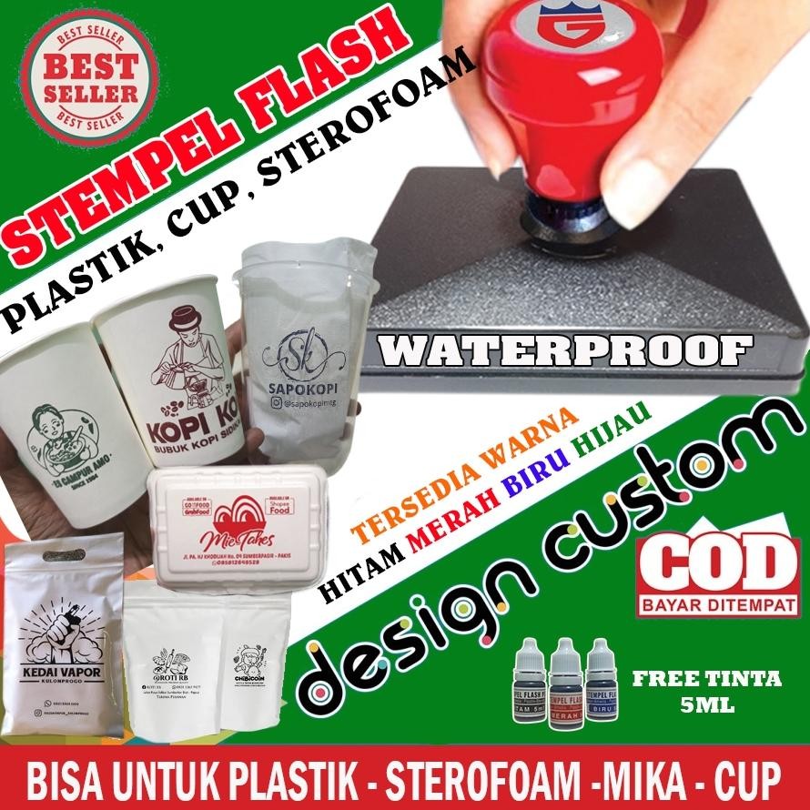 

NEW!!! Stempel Flash Plastik / Gelas Cup / Sterofoam / Mika / Tinta Permanen Waterproof Free Tinta
