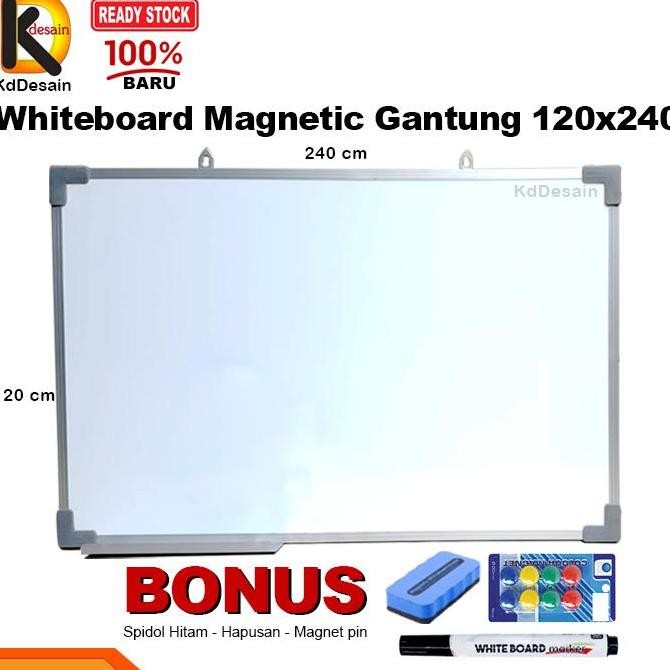 

Whiteboard Magnetic Gantung 120x240 Spidol Hitam Mgnet Hapus Kualitas Original