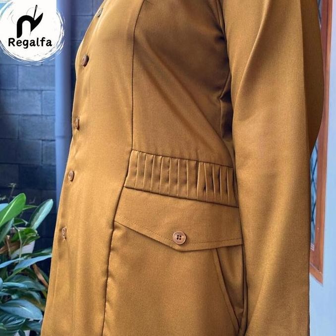 Promo / Terlaris Setelan Baju Seragam Kerja PDH Khaki Pemda Wanita Terbaru Model Saku Rempel Set Ser