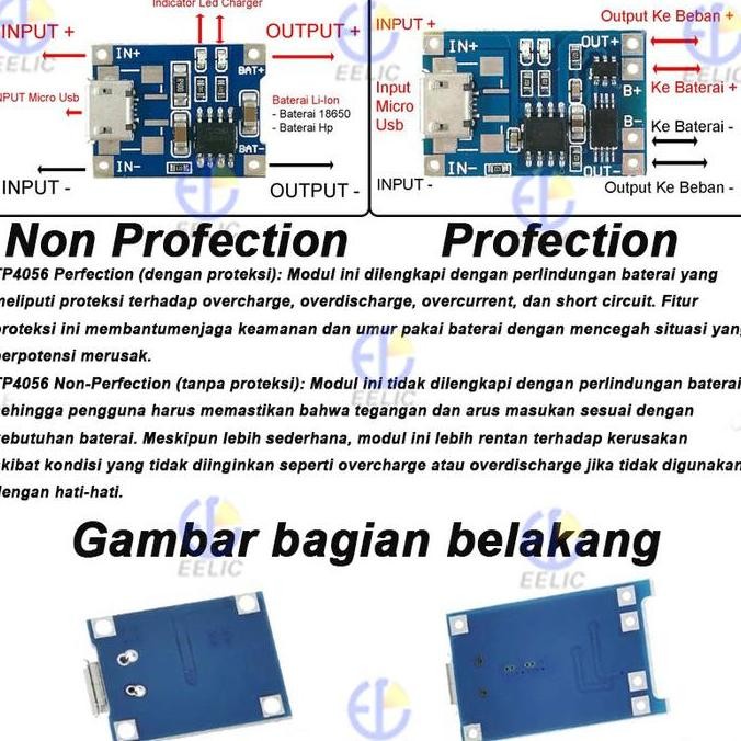 EELIC MDL-TP4056 Modul Charger TP4056 Protection Micro USB  FullProtection TP 4056 - Non protection