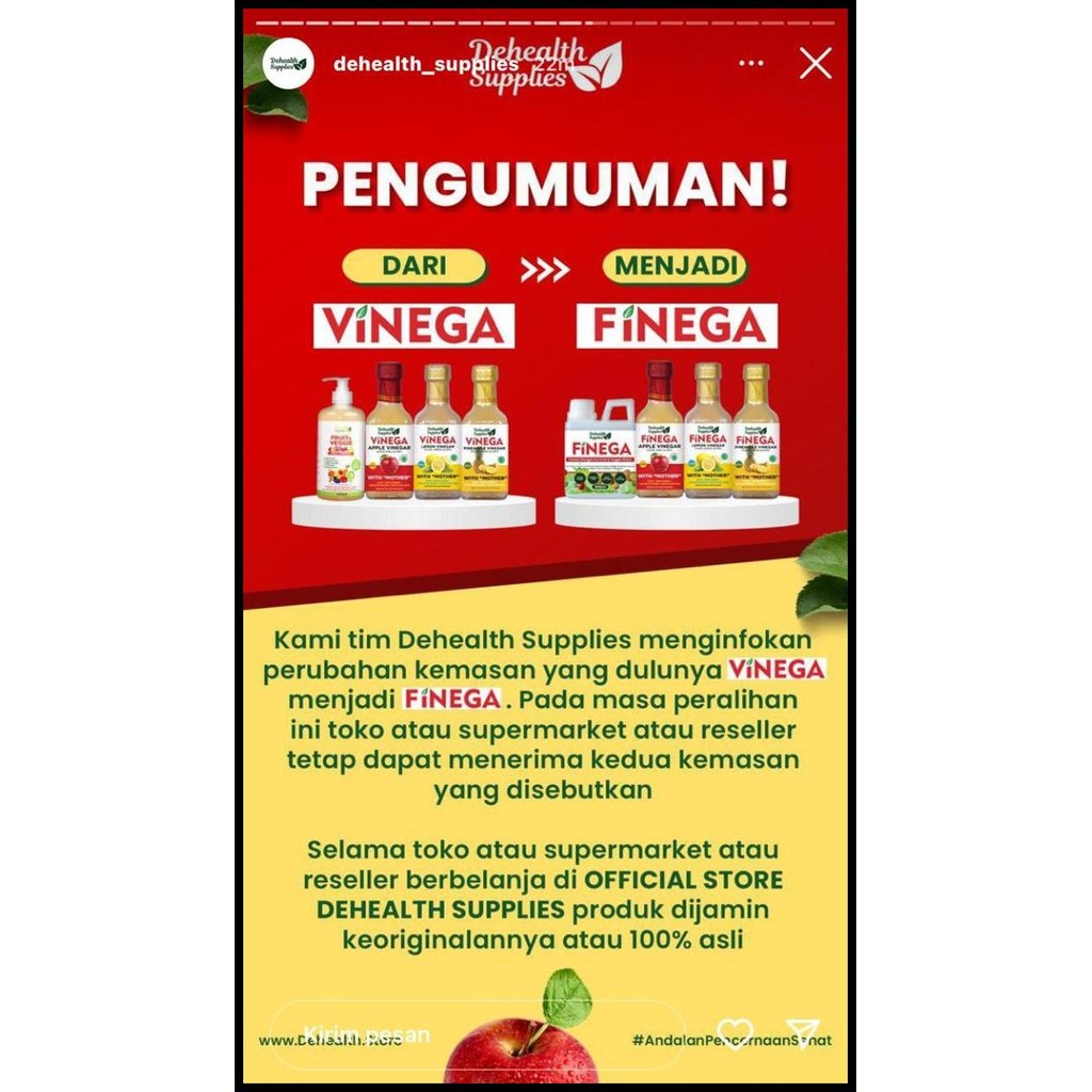 

Terlaris Finega Apple Cider Vinegar (With The Mother) - 500 Ml Good Quality