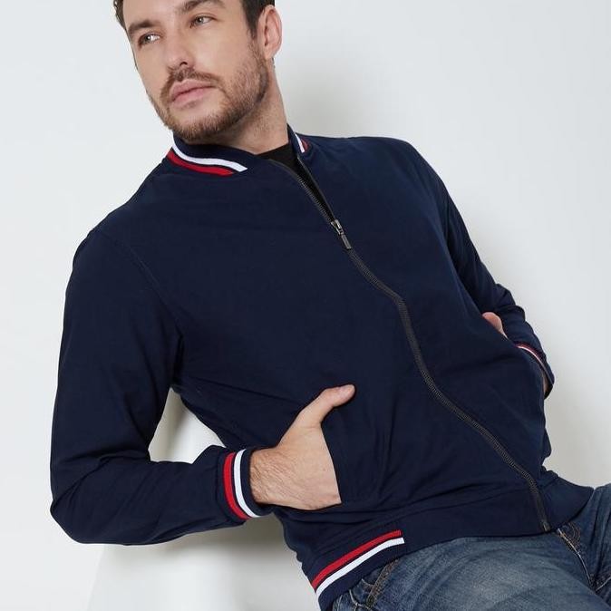 Sale M231 Jaket Pria Bomber Oxford Panjang Navy 1768B