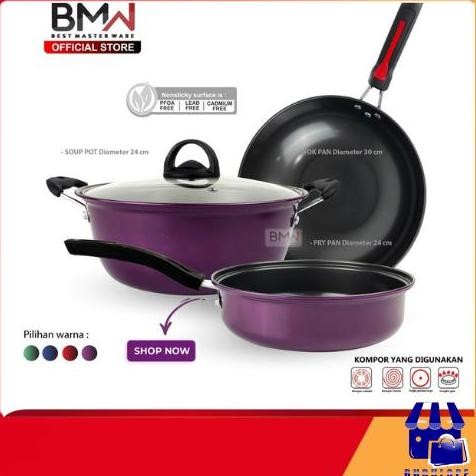 ><><><] PANCI WAJAN TEFLON SET ISI 3PCS / PANCI SET AURORA BMW