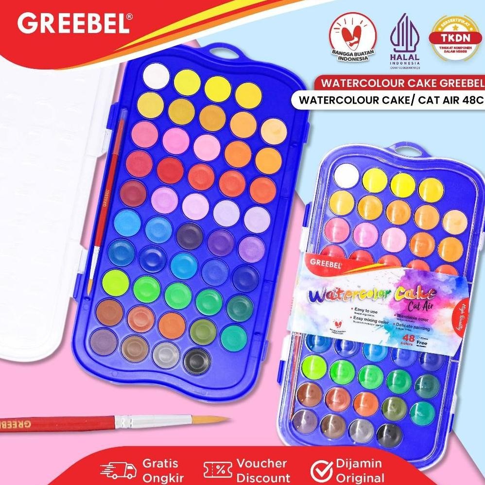 

LINDU GREEBEL Cat Air Isi 48 Warna Watercolor Cake Gratis Kuas (48C CAKE) / Cat Air Cat Lukis Melukis Mewarnai