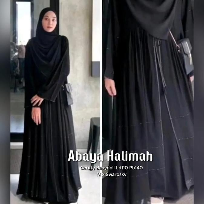 BAJU GAMIS WANITA MUSLIM ABAYA HALIMAH CERUTI POLOS PAYET CANTIK BLACK HITAM FASHION PEREMPUAN DEWAS