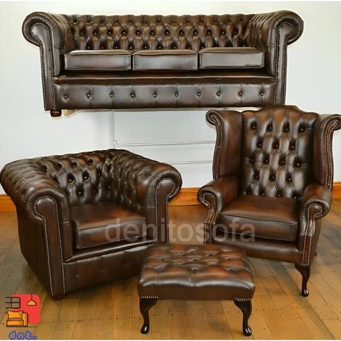 Terlaris Sofa Chesterfield-Sofa Kancing-Sofa 3 Seater-Sofa Kulit-Kursi Tamu