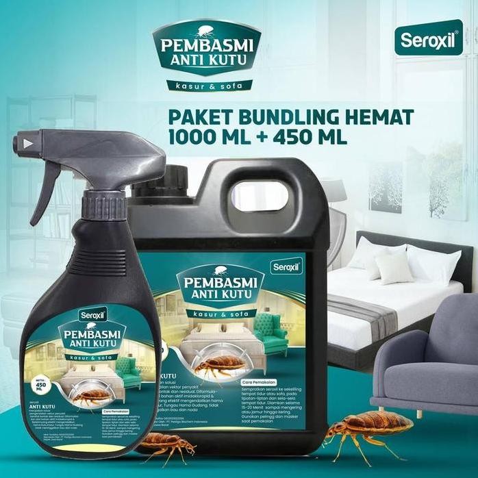 

Terlaris Seroxil Paket Hemat Anti Kutu Tungau Kasur & Sofa - Seroxil 1 Liter Dan 470Ml Spray Pembasmi