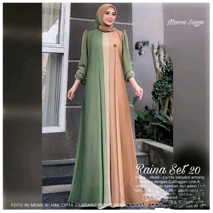 BAJU GAMIS WANITA MUSLIM ADA JUMBO RAINA SET DRESS JILBAB CERUTI POLOS CANTIK FASHION PEREMPUAN DEWA