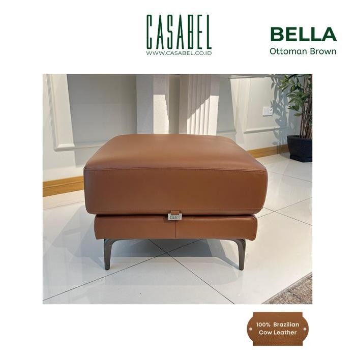 Terlaris Sofa Ottoman Kulit Asli Casabel Bella Brown / Puff Ottoman / Kursi Ottoman / Kursi Tamu Ott