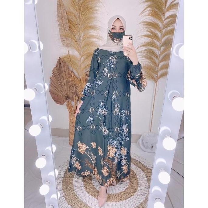 BAJU GAMIS WANITA ANDIN MAXI DRESS PESTA MOTIF BUNGA FASHION MUSLIM
