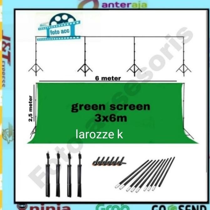 Green Screen 3X6M Lengkap Dengan Stand 2,5 M Lebar 5 M