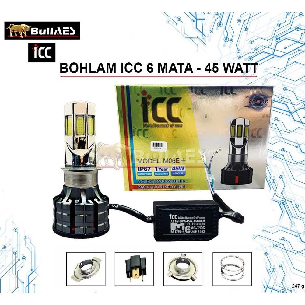 Lampu LED Motor 6 Sisi H6 H4 AC DC 45 Watt ICC Original SUPERTERANG 45 WATT