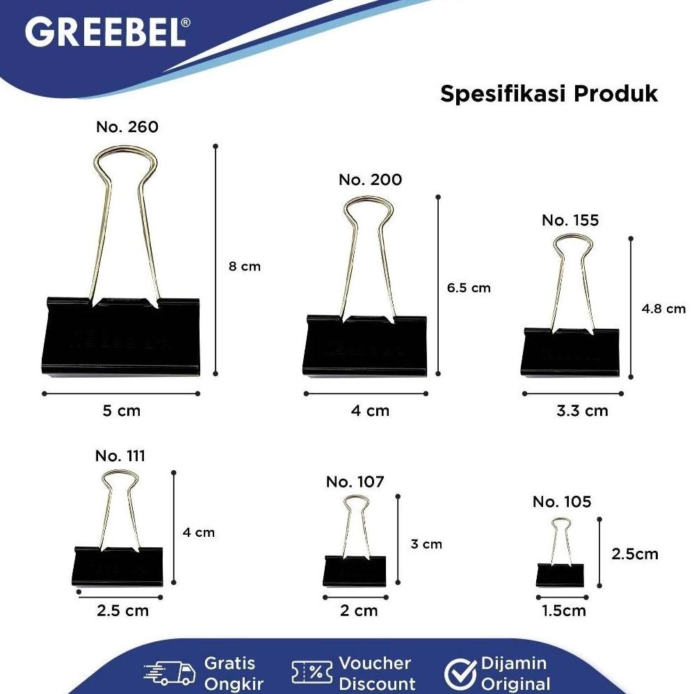 

Ah67 Rt-4 Aq-54 Greebel Binder Clip 105/107/111/155/200/260 Dijual Pak Isi 12 Klip Penjepit Kertas Murah Murah Hemat