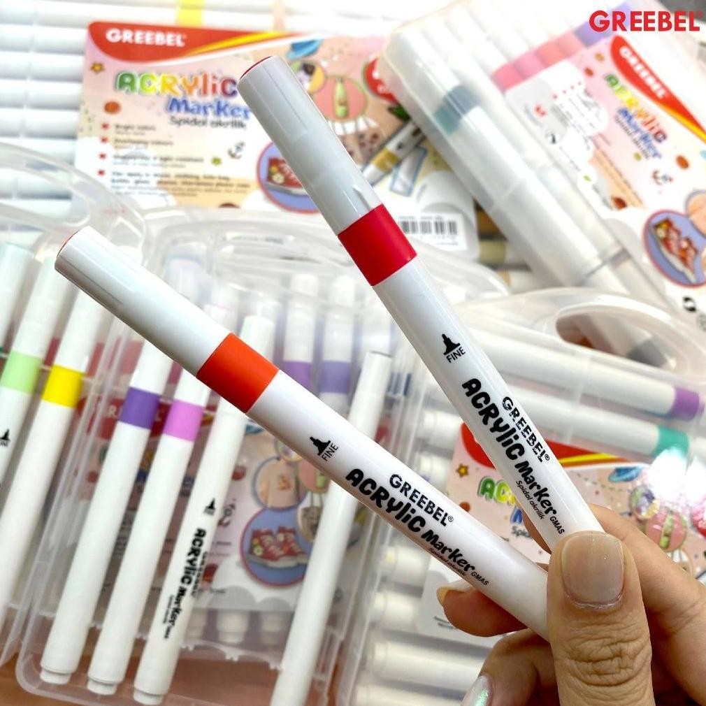 

GREEBEL Spidol Acrylic Marker Single Head / Sketsa Marker Set Spidol Warna Warni 12 18 24 36 48 Warna