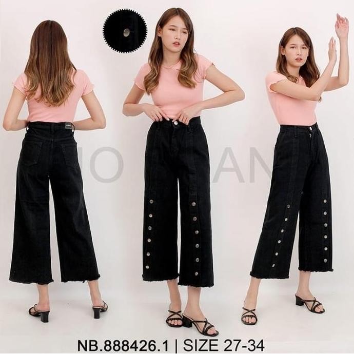 Grosir Celana Jeans Kulot Wanita / Kulot Jeans Kancing Rumbai