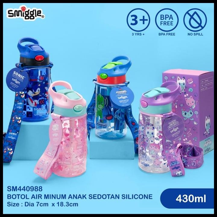 Terlaris SMIGGLE  NEW MOVIN junior Botol Air Minum Anak Sedotan silicone 430ml BPAFREE SM440988 Sili