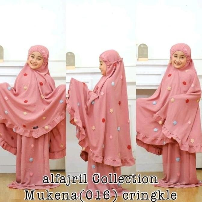 (COD) MUKENAH ANAK TANGGUNG BAHAN CRINGKLE ADEM MOTIF DAUN BORDIR POMPOM MUKENA PEREMPUAN CRINGKEL B