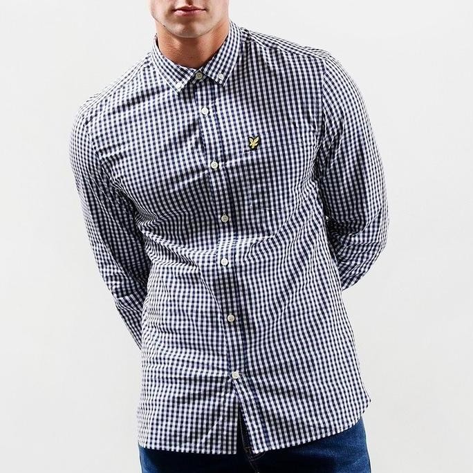 Terlaris Lyle And Scott Long Sleeve Gingham Shirt Navy Original Terjamin