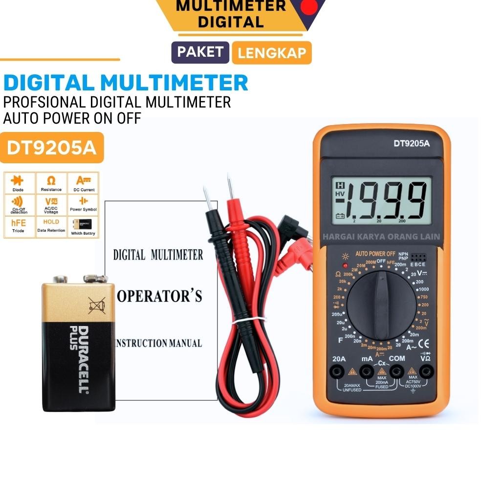 NEW Multitester Digital Multimeter Avometer DT-9205A Winner DT-9205A Multimeter Digital Paket Lengka